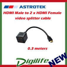 Astrotek HDMI Male to 2 x HDMI Female video splitter cable, 0.3m