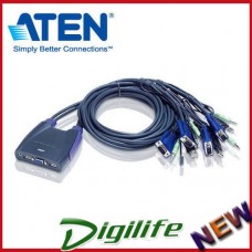 Aten Petite 4 Port USB KVM Switch with Audio - Cables Built In CS-64U