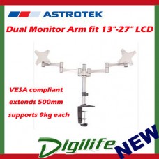 Astrotek Dual Monitor Arm fit 13"-27" LCD screens, VESA compliant, 9kg each