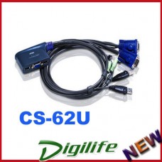 Aten Petite 2 Port USB VGA KVM Switch with Audio - 1.2m Cables Built In CS-62U