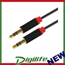 Astrotek 2m Stereo 3.5mm Flat Cable Male to Male Black with Red Mold Audio Input