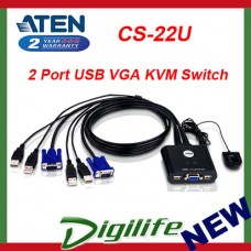 Aten Petite CS22U 2 Port USB VGA KVM Switch with Remote Port Selector CS-22U