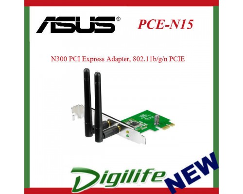 ASUS PCE-N15 Wireless 2.4GHz N300 PCI Express Adapter, 802.11b/g/n PCIE