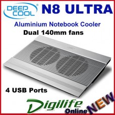 Deepcool N8 Ultra Aluminium Notebook Cooler Up To 17" Dual 140mm fans 4 USB